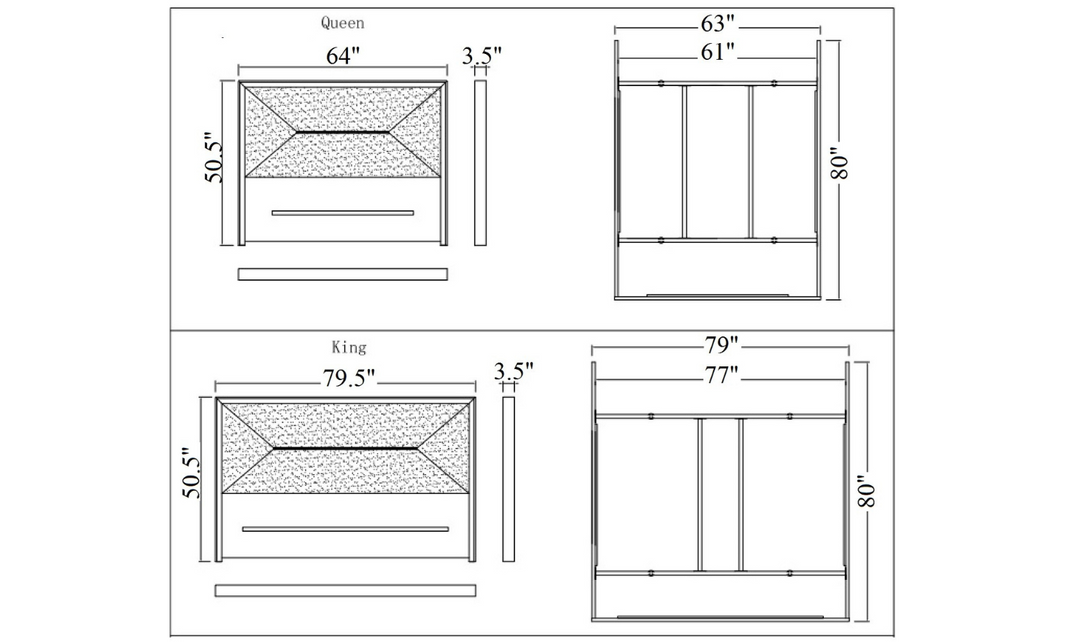 Monte Leone King/Queen Size Bed Bed with Leather Upholstered Headboard- Leahyco