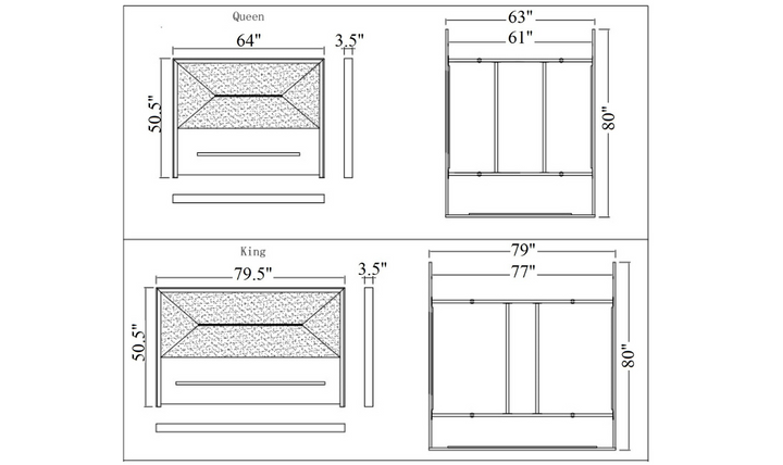 Monte Leone King/Queen Size Bed Bed with Leather Upholstered Headboard- Leahyco