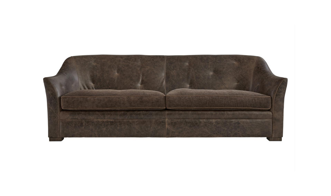 Bernhardt Brixton 2-seater Brown Leather Sofa with Luxe Feather Down Cushion- Leahyco