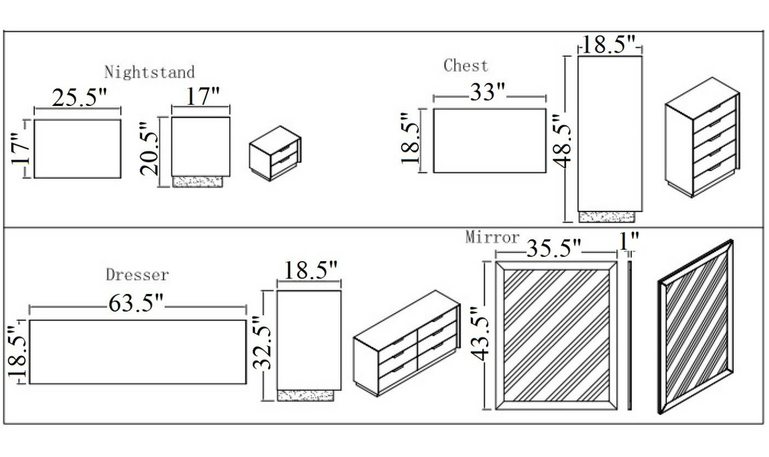 Monte Leone King/Queen Size Bed Bedroom Set- Leahyco