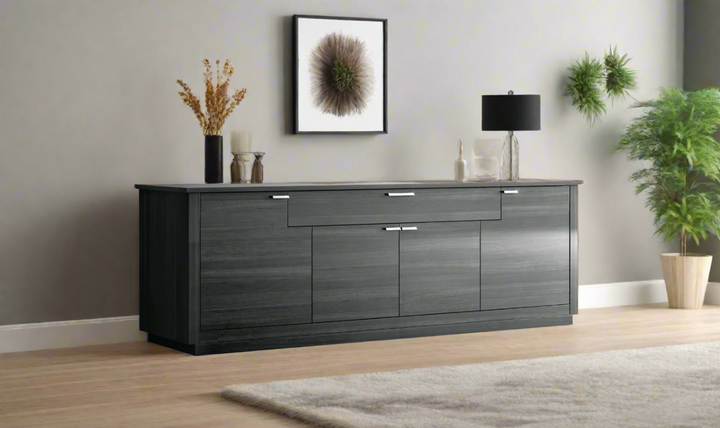 ESF Italia Vulcano 4-Doors Dark Gray Buffet with Wooden Base- Leahyco