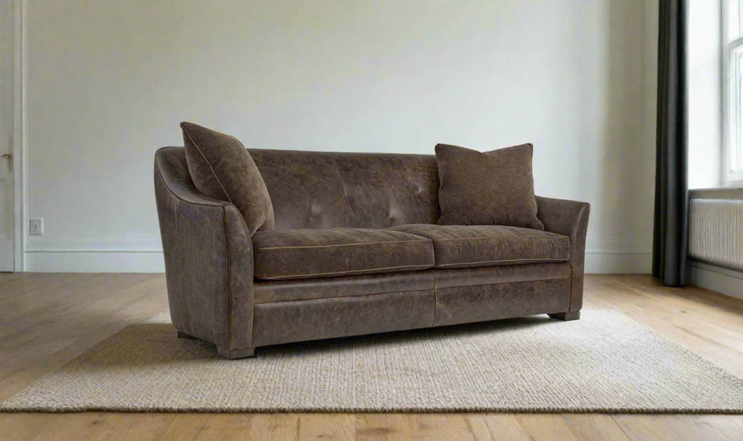 Bernhardt Brixton 2-seater Brown Leather Sofa with Luxe Feather Down Cushion- Leahyco