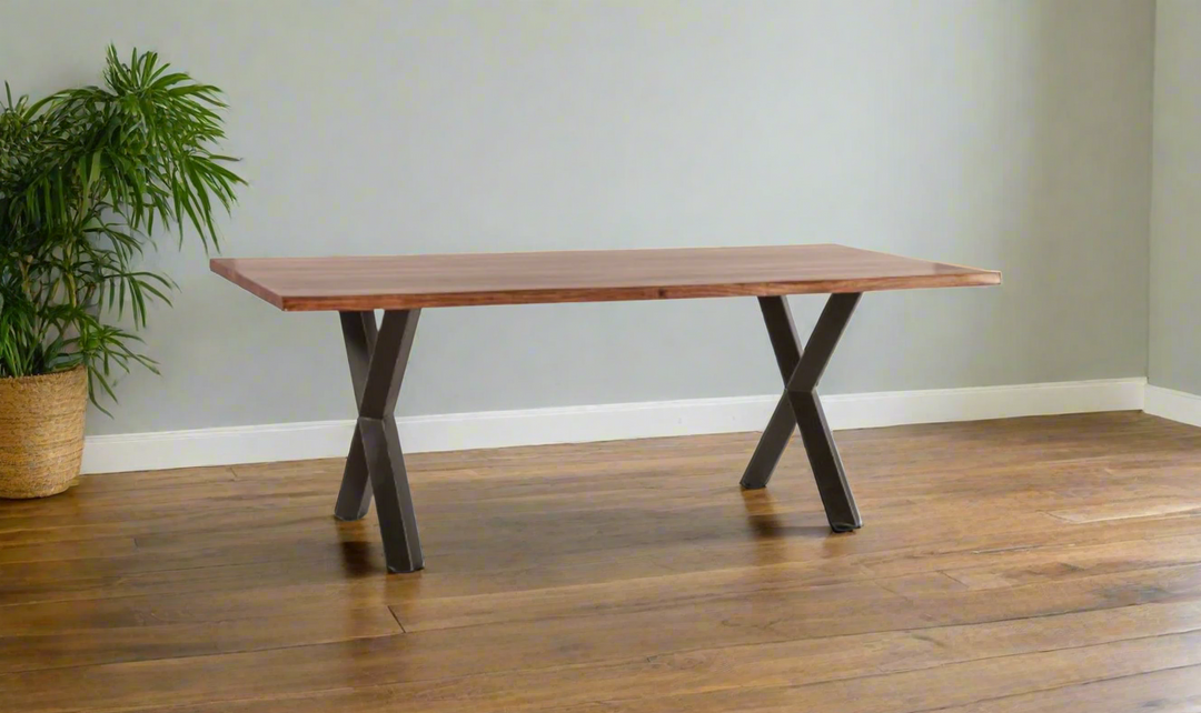 HTD Brisbane Brown Dining Table in Natural Sheesham Wood and Iron