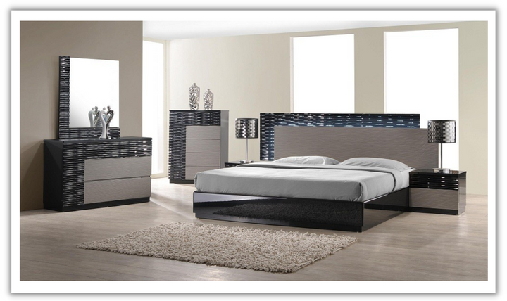 Leahyco Italia Rondo Platform Bedroom Set in Gray Lacquer Finish