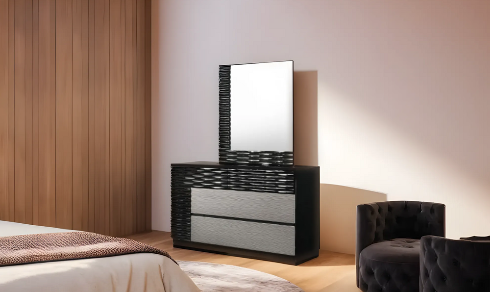 Leahyco Italia Rondo 5-Drawers Dresser with Mirror in Black and Gray-Leahyco