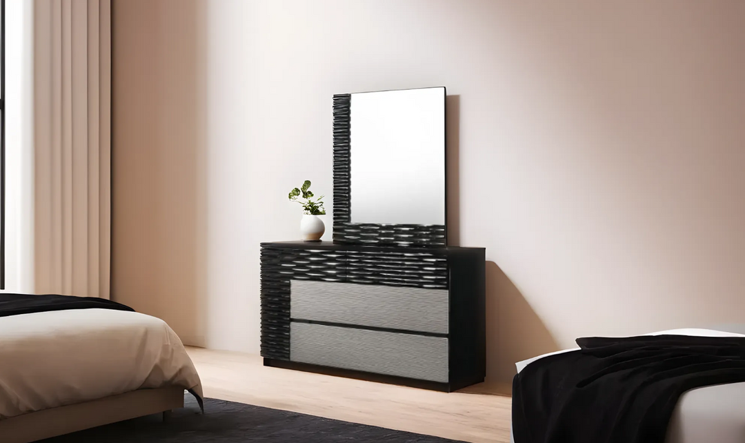 Leahyco Italia Rondo 5-Drawers Dresser with Mirror in Black and Gray-Leahyco