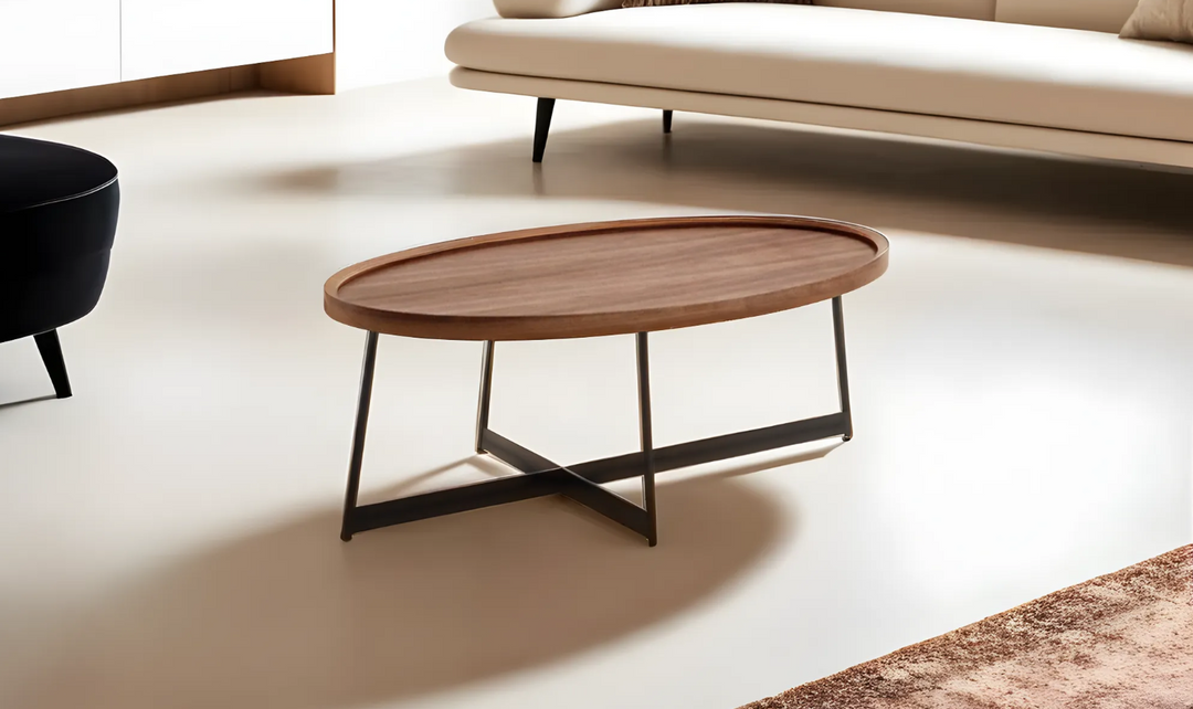 Leahyco Italia Ricochet Oval Walnut Wood Top Coffee Table-Leahyco