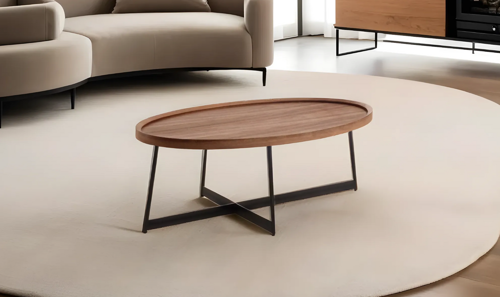 Leahyco Italia Ricochet Oval Walnut Wood Top Coffee Table-Leahyco