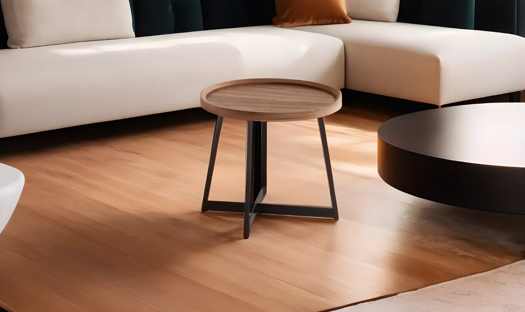 Leahyco Italia Ricochet Round Walnut Wood Top End Table-Leahyco