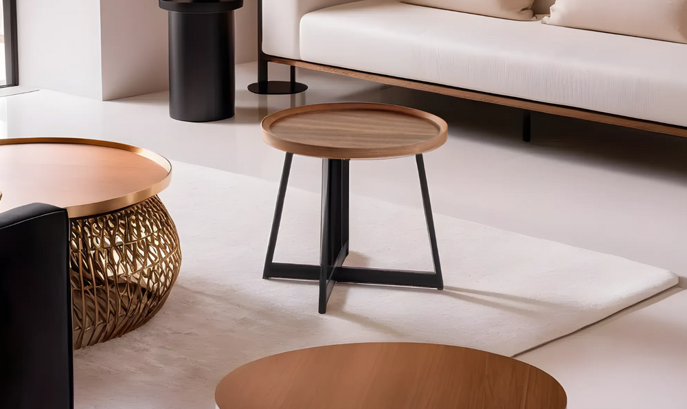 Leahyco Italia Ricochet Round Walnut Wood Top End Table-Leahyco