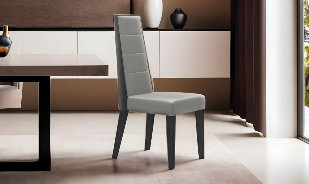 Leahyco Italia Vektor Premium Leather Armless Dining Chair in Gray-Leahyco