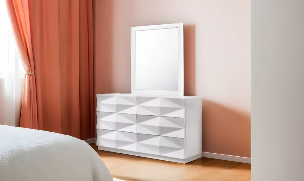 Leahyco Italia Bubble 6-Drawers Dresser with Mirror in White Lacquer Finish-Leahyco