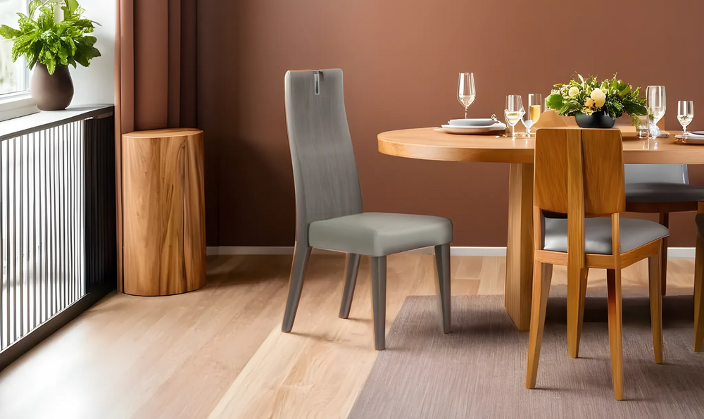 Leahyco Italia Nattier Dining Chair with Upholstered Seats in Taupe Finish-Leahyco