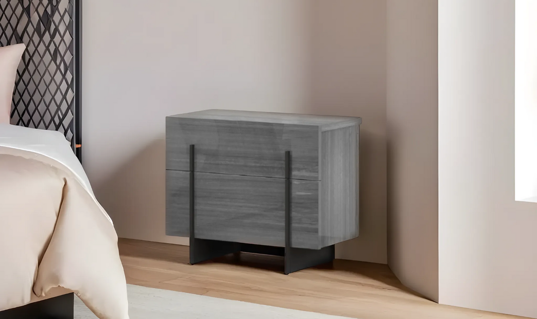 Leahyco Italia Rosace 2-Drawers Nightstand in Moon Gray Finish-Leahyco