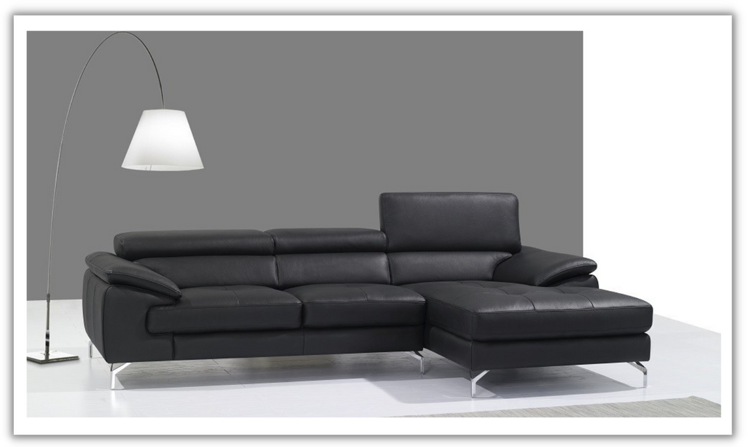 Leahyco Italia Vision 3-Seater Italian Leather Sectional Sofa with Chaise in Gray-Leahyco