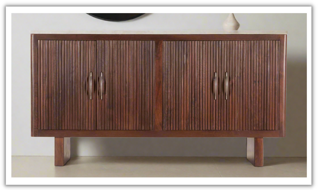 Amalfi 68" Sideboard in Mango Wood with White Marble-Leahyco