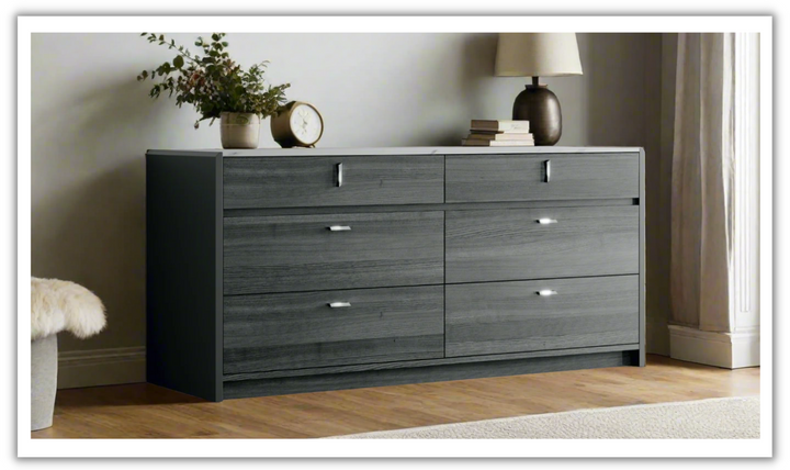 ESF Italia Vulcano 6-Drawer Dark Gray Dresser with High Gloss Finish- Leahyco