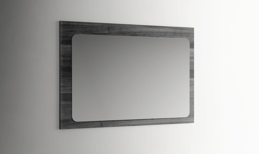 ESF Italia Vulcano Dark Gray Rectangular Mirror With Wood Veneer Frame- Leahyco