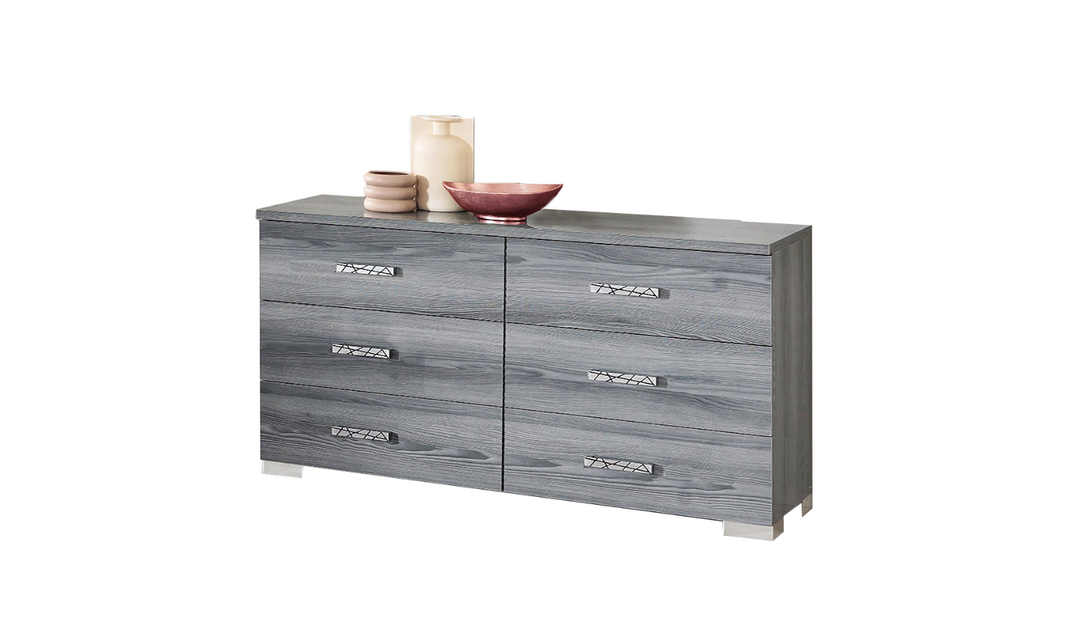 ESF Italia Nicole Gray 6-Drawers Dresser With Wooden Frame Mirror