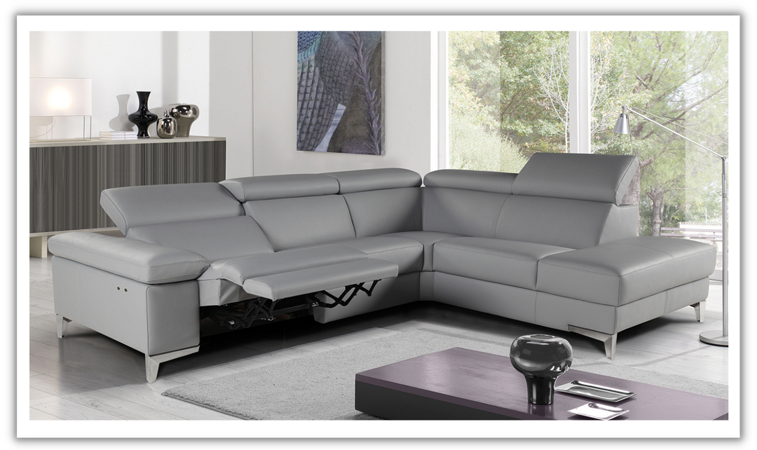 Nicoletti Italia Megan L-Shape Leather Sectional Recliner Sofa w/ Adjustable Headrest- Leahyco