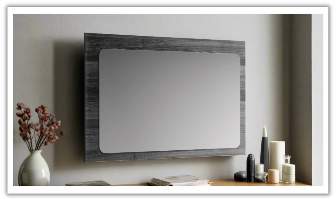 ESF Italia Vulcano Dark Gray Rectangular Mirror With Wood Veneer Frame- Leahyco