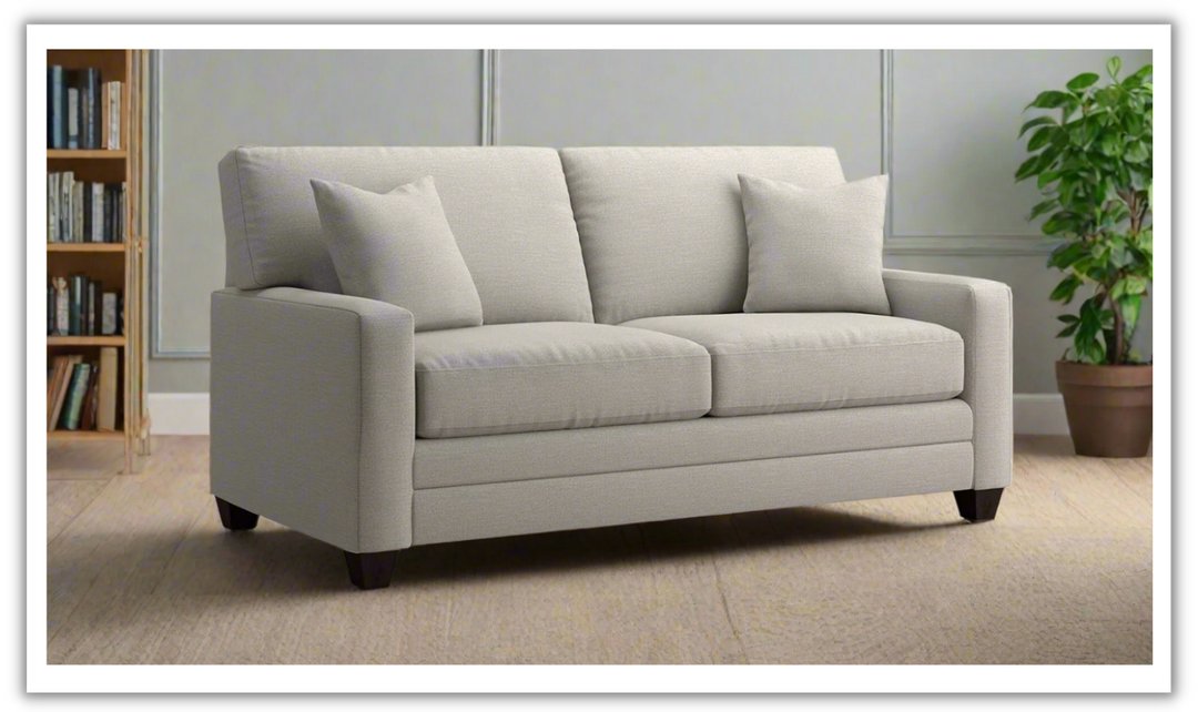 Bassett Carolina Stationary Fabric Sofa with Thin Track Arm in Gray- Leahyco