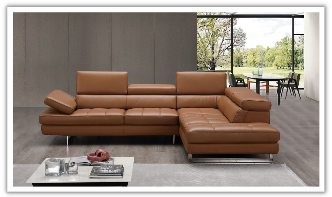 Leahyco Italia Temps Calme 3-Seater Leather Sectional Sofa with Adjustable Headrest- Leahyco