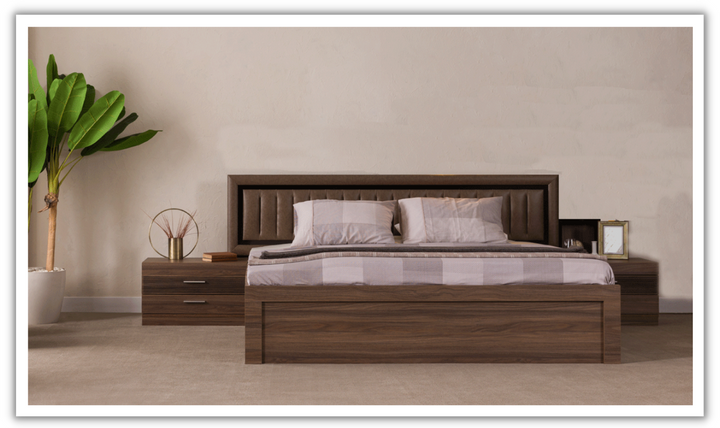 ESF Italia Lindo Brown King Size Bed With Storage and Leather Headboard