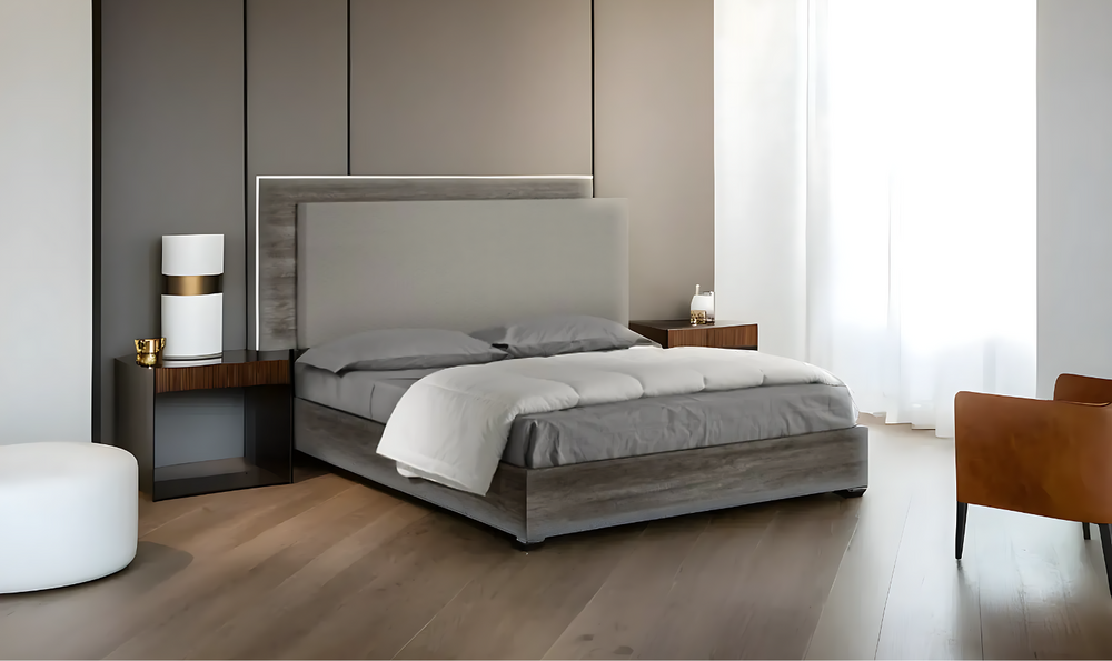 Portofino Premium Rectangular Bed With Double Headboard Design - Leahyco