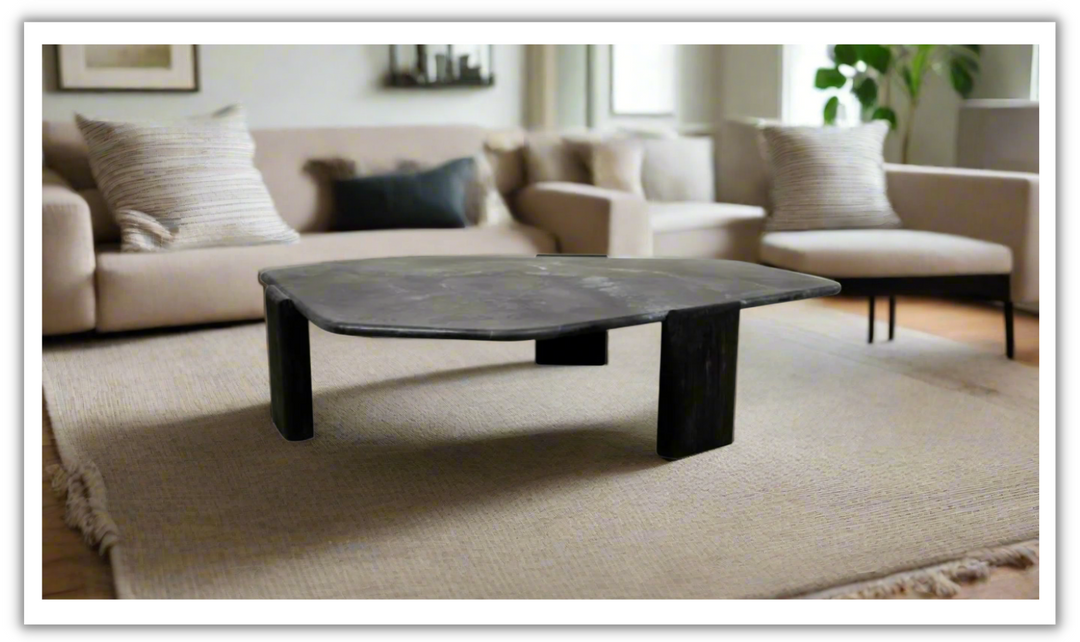 HTD Breton Hexagonal Coffee Table In Black with Lava Marble Top