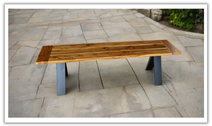 HTD Artemis Patio Bench in Natural Teak and Metal Legs