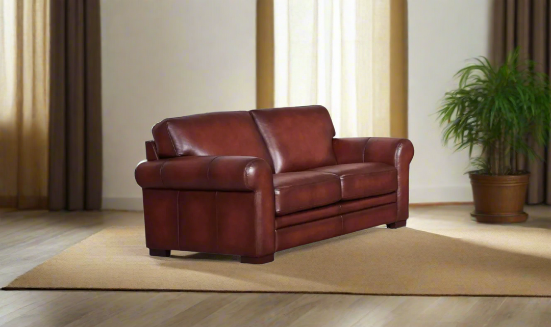 Brookfield 2-Seater Waxy Pull-up Leather Loveseat- Leahyco