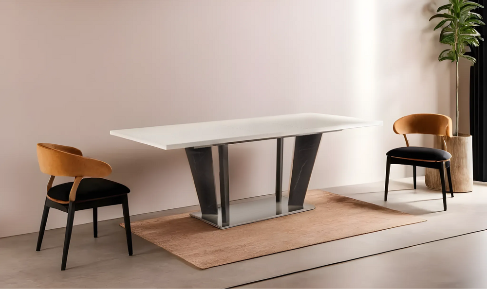 Sonia Extendable Wooden Dining Table With Marble Legs - Leahyco