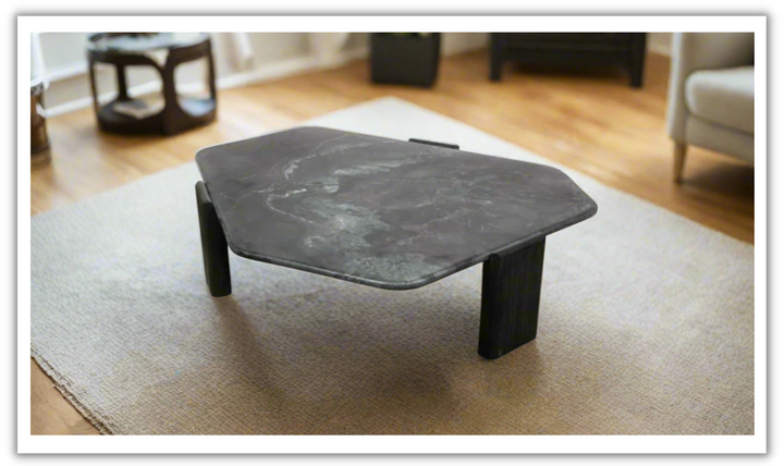 HTD Breton Hexagonal Coffee Table In Black with Lava Marble Top