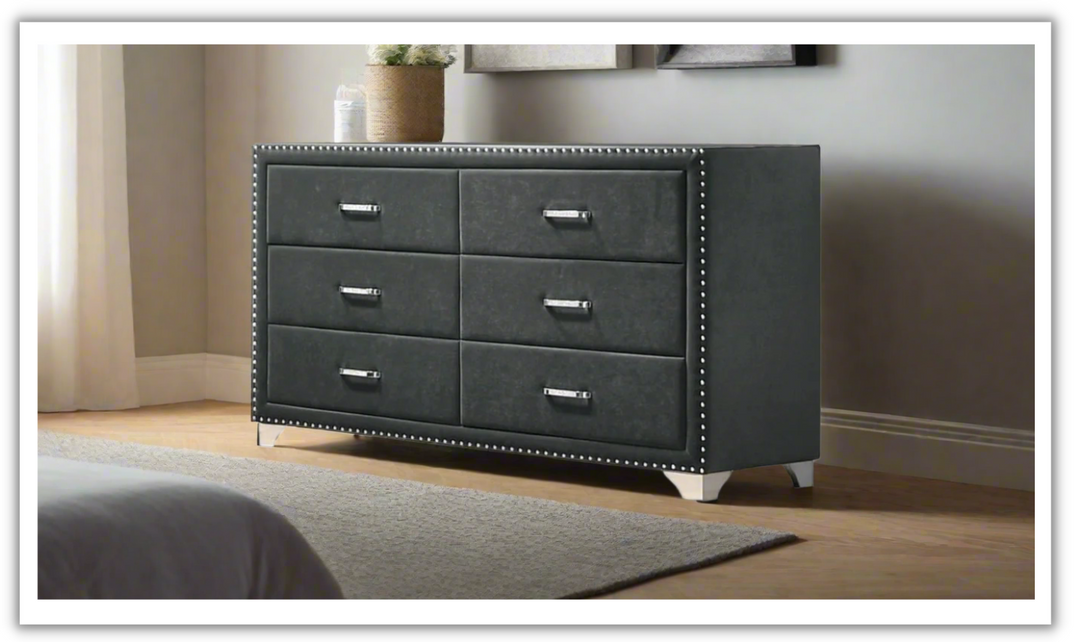 Coaster Melody Grey Velvet Upholstered 6-Drawer Dresser
- Leahyco