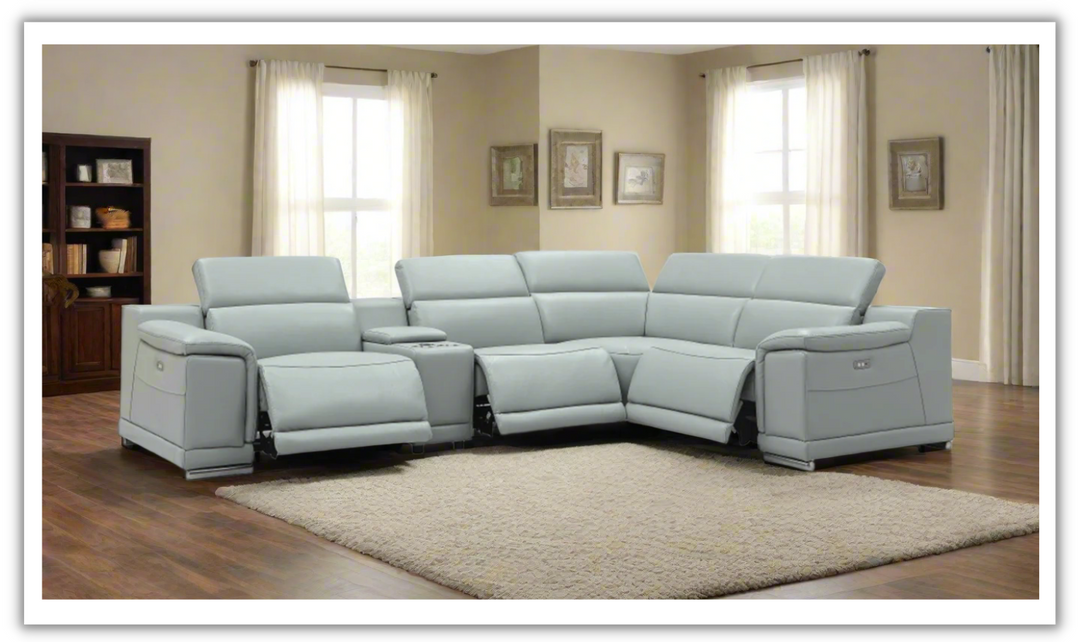 Gio Italia Hartley Power Motion Leather Sectional Sofa in Light Gray- Leahyco