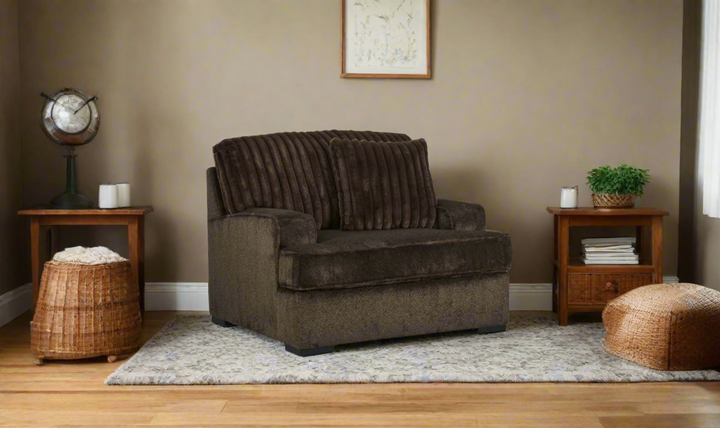 Ashley Aylesworth Fabric Chair and Half With Reversible Cushions In Chocolate Brown- Leahyco