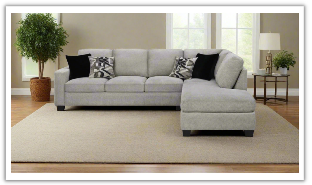 Whitson L-Shaped Fabric Sectional Sofa with Rolled Arms- Leahyco