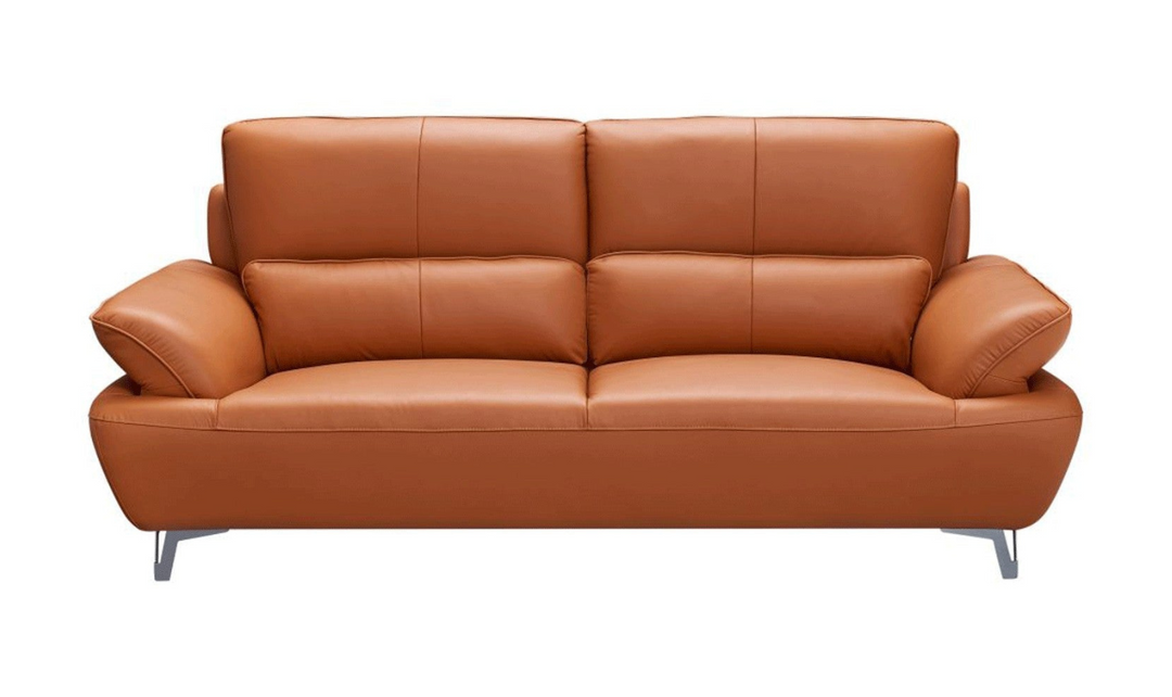 ESF Furniture Top Grain Leather Manta Living Room Set in Orange- Leahyco