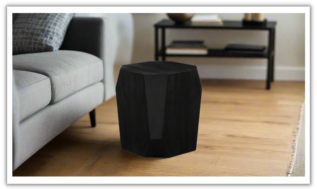 HTD Basalt Geometric Wooden Side Table in Distressed Black- Leahyco