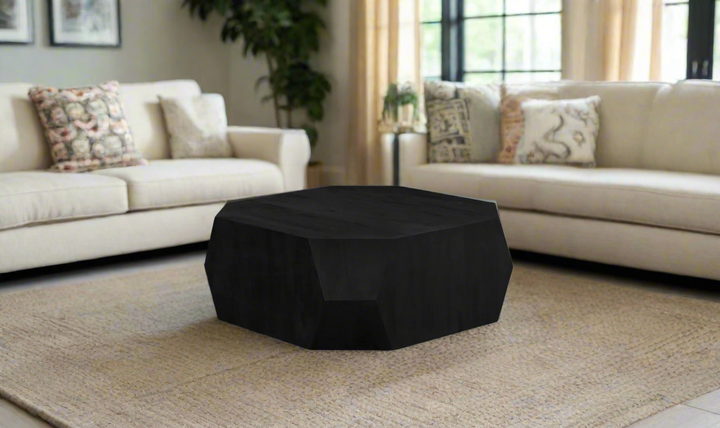 HTD Basalt Geometric Wooden Coffee Table in Distressed Black- Leahyco