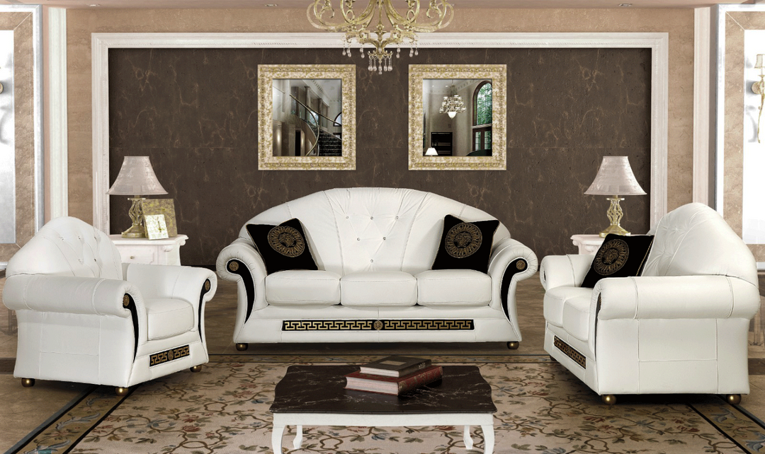 ESF Italia Prestige 3-Seater Leather Sofa In White with Pillows-Leahyco