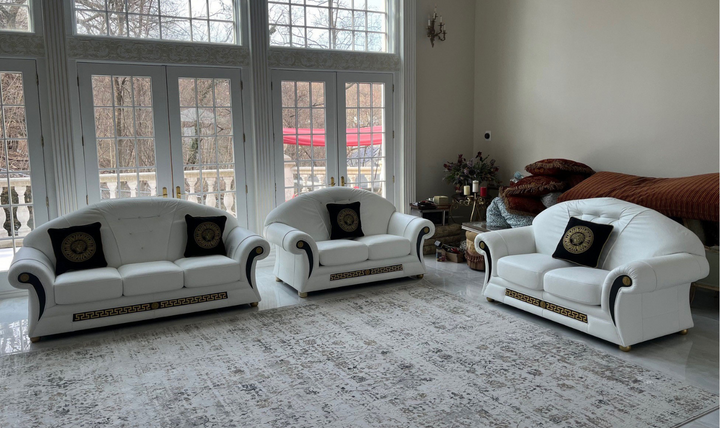 ESF Italia Prestige 3-Seater Leather Sofa In White with Pillows