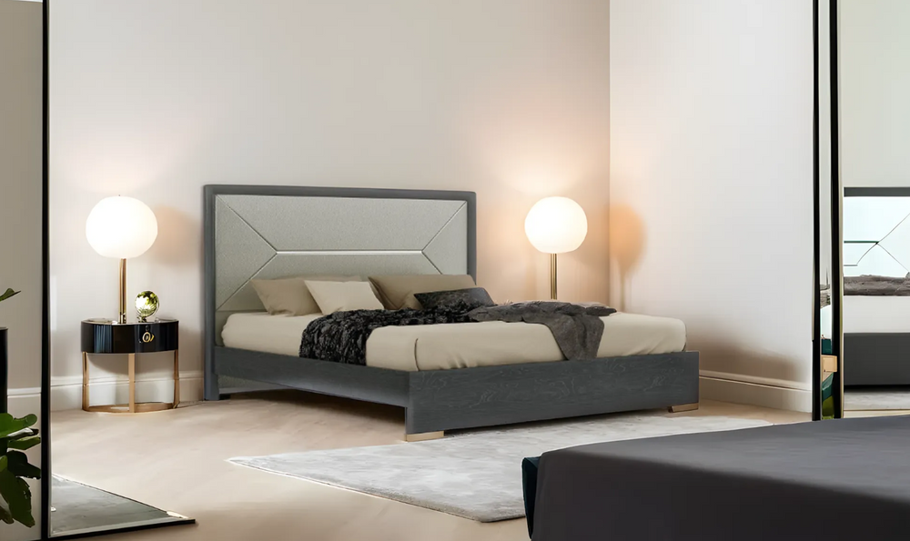 Track Wooden Panel Bed In Gray (King/Queen)-Leahyco