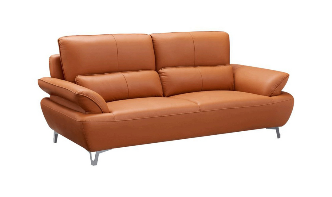 ESF Furniture Top Grain Leather Manta Living Room Set in Orange- Leahyco