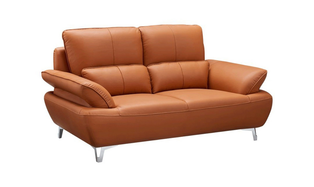 ESF Furniture Top Grain Leather Manta Living Room Set in Orange- Leahyco