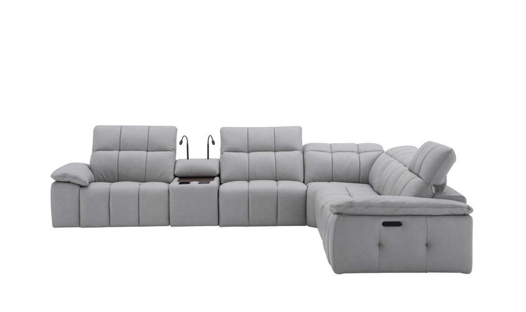 Leahyco Italia Beaumont 6 Pieces Leather Power Recliner Sectional Sofa in Premium Leather