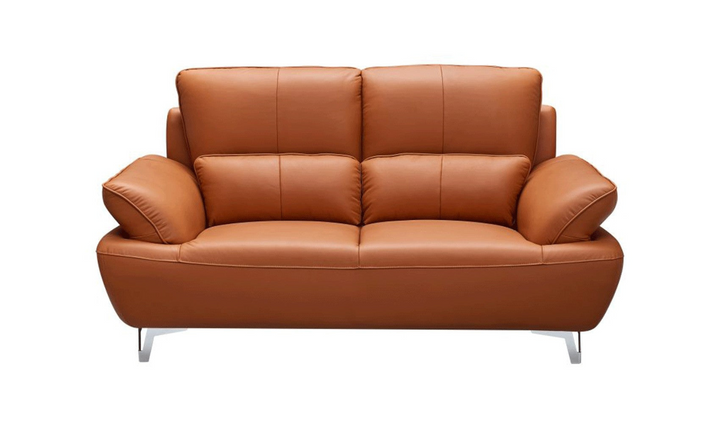 ESF Furniture Top Grain Leather Manta Living Room Set in Orange- Leahyco