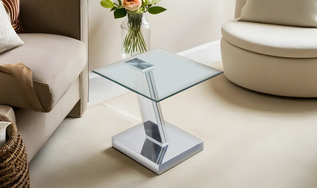 Leahyco Italia Cute Cut Square End Table with Glass Top-Leahyco