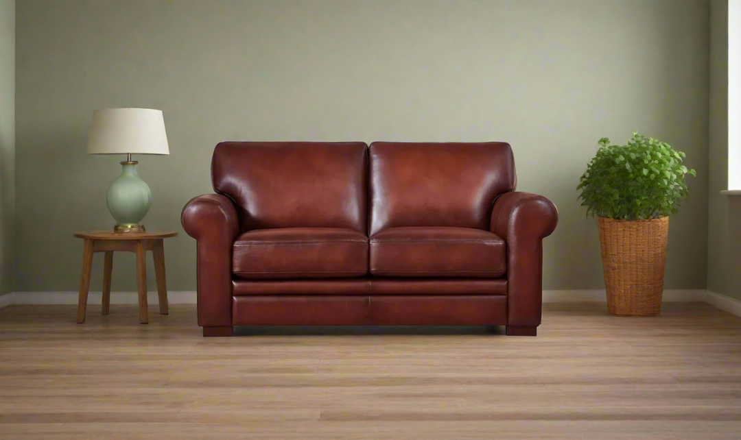 Brookfield 2-Seater Waxy Pull-up Leather Loveseat- Leahyco